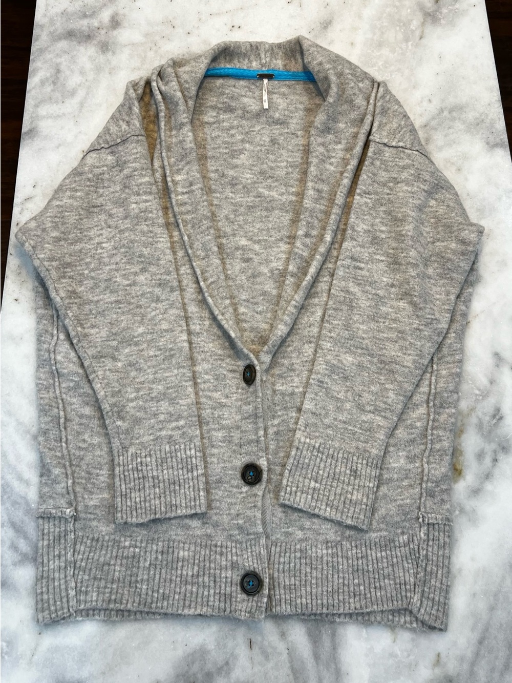 Free People Heather Gray Shawl-Collar Button Cardigan Oversized XS